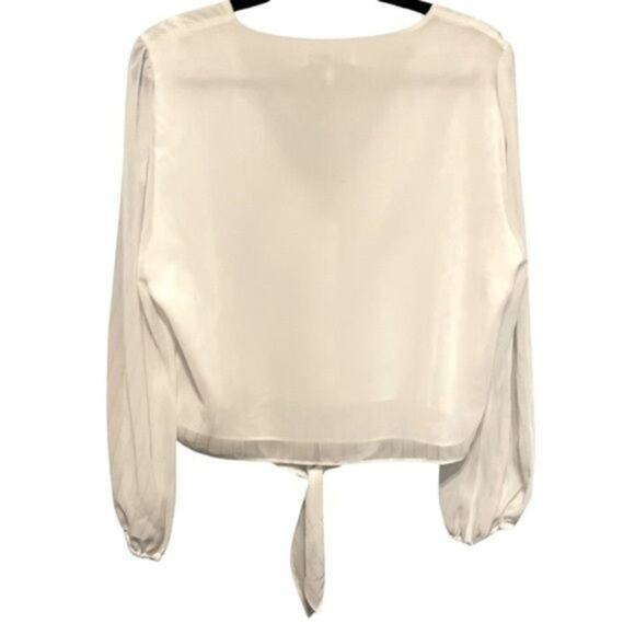 WAYF Women's Lace Trim Knotted Long Sleeve Blouse, Ivory, L, NWT - Picture 4 of 7